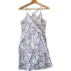 BCBGeneration Blue & White Floral Faux Wrap Spaghetti Strap Mini Dress Size S